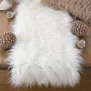 Occasion Gallery Ivory 100% Acrylic Faux Mongolian Fur Table Runner 16 x 108 in